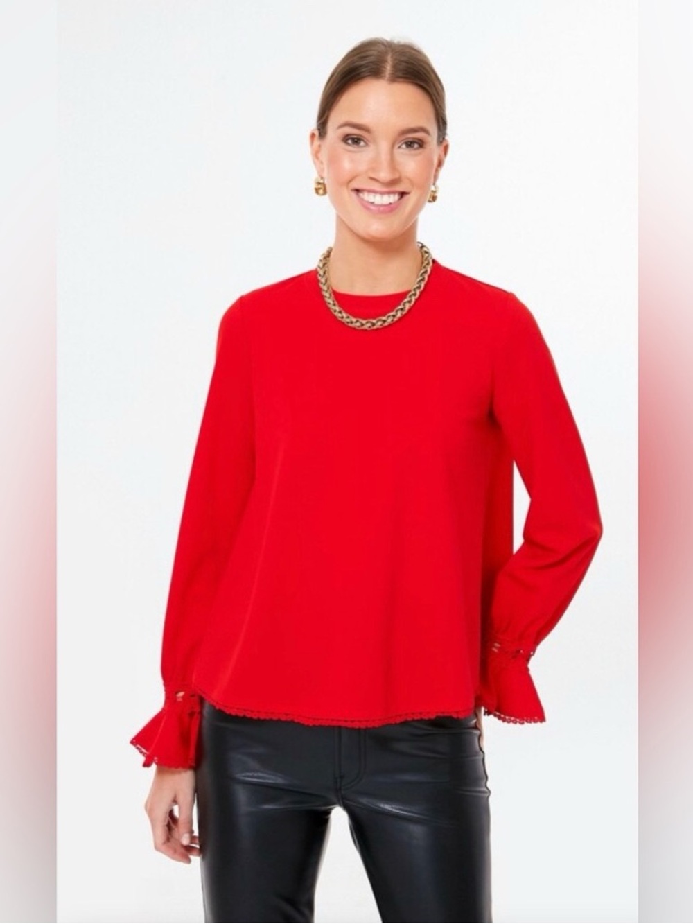 Tuckernuck Pomander Place Red Palmer Top Ruffle Long Sleeve Eyelet